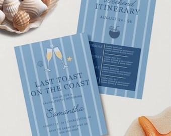 Last Toast on the Coast Bachelorette Itinerary Canva Template | Coastal Beach Party | Editable Bridal Weekend PDF | Instant Download