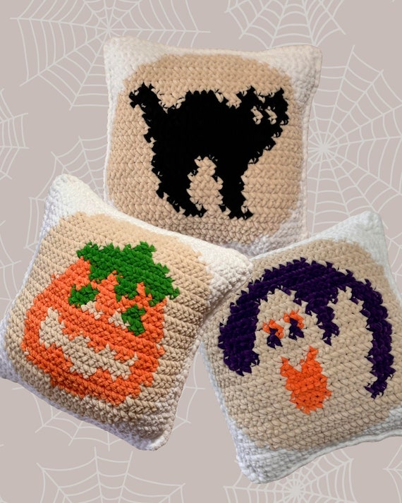 Halloween Cookie Pillow Crochet Pattern | Graph Crochet Set | 3 Spooky Cookie Designs | PDF Instant Download