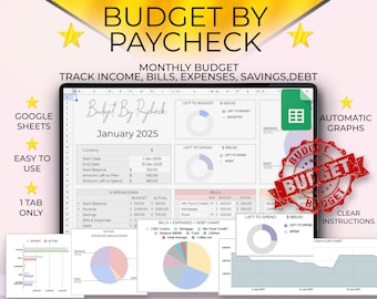 Simple Monthly Budget by Paycheck | Google Sheets Budget Planner | Biweekly Income & Expenses Tracker | Bill Organizer Spreadsheet