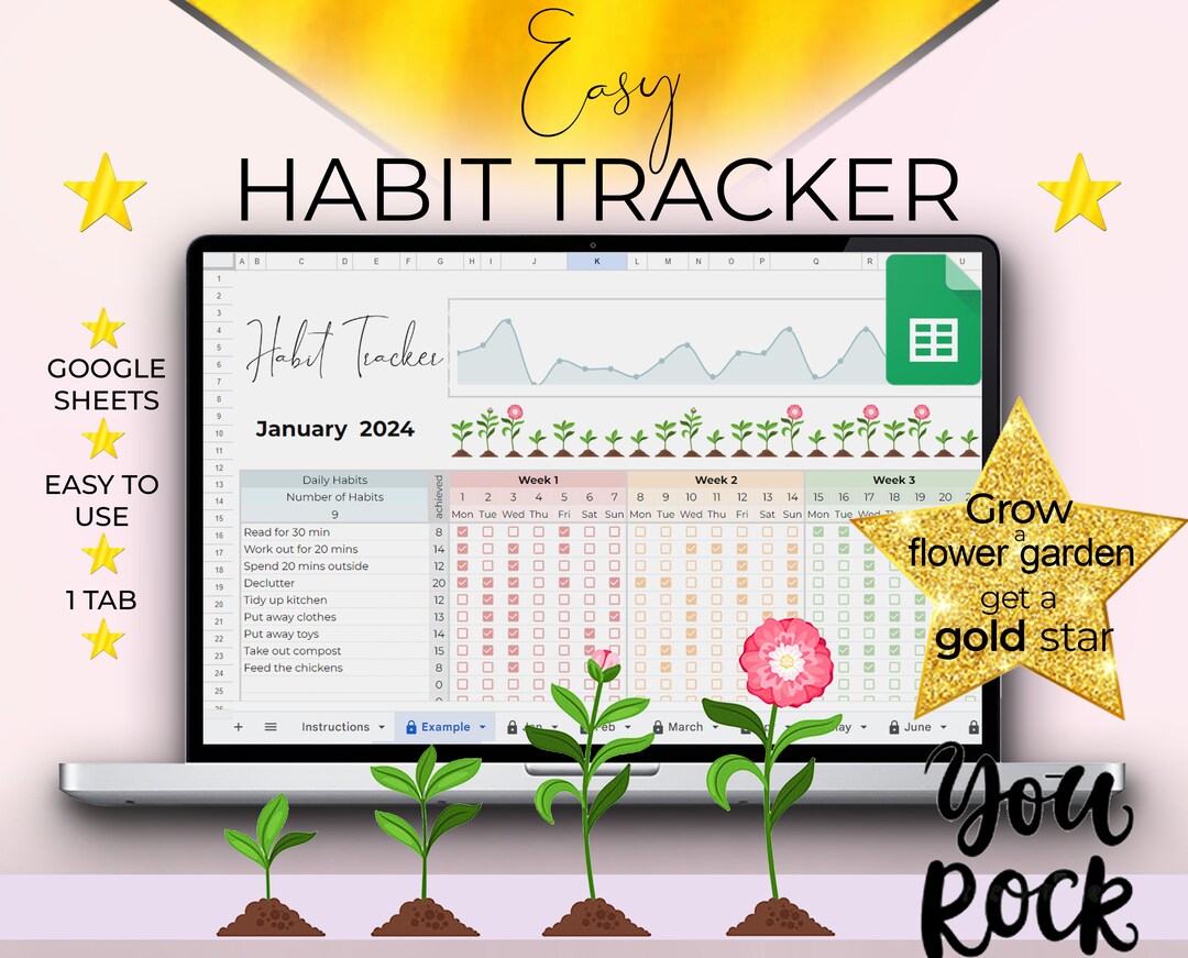 HABIT Tracker Spreadsheet for Google Sheets, Goal Planner, Project ...