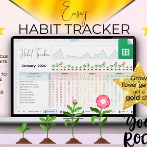 HABIT Tracker-spreadsheet voor Google Spreadsheets, doelenplanner, projectbeheer, ADHD digitale planner, digitale dagelijkse taaktracker, stemmingstracker