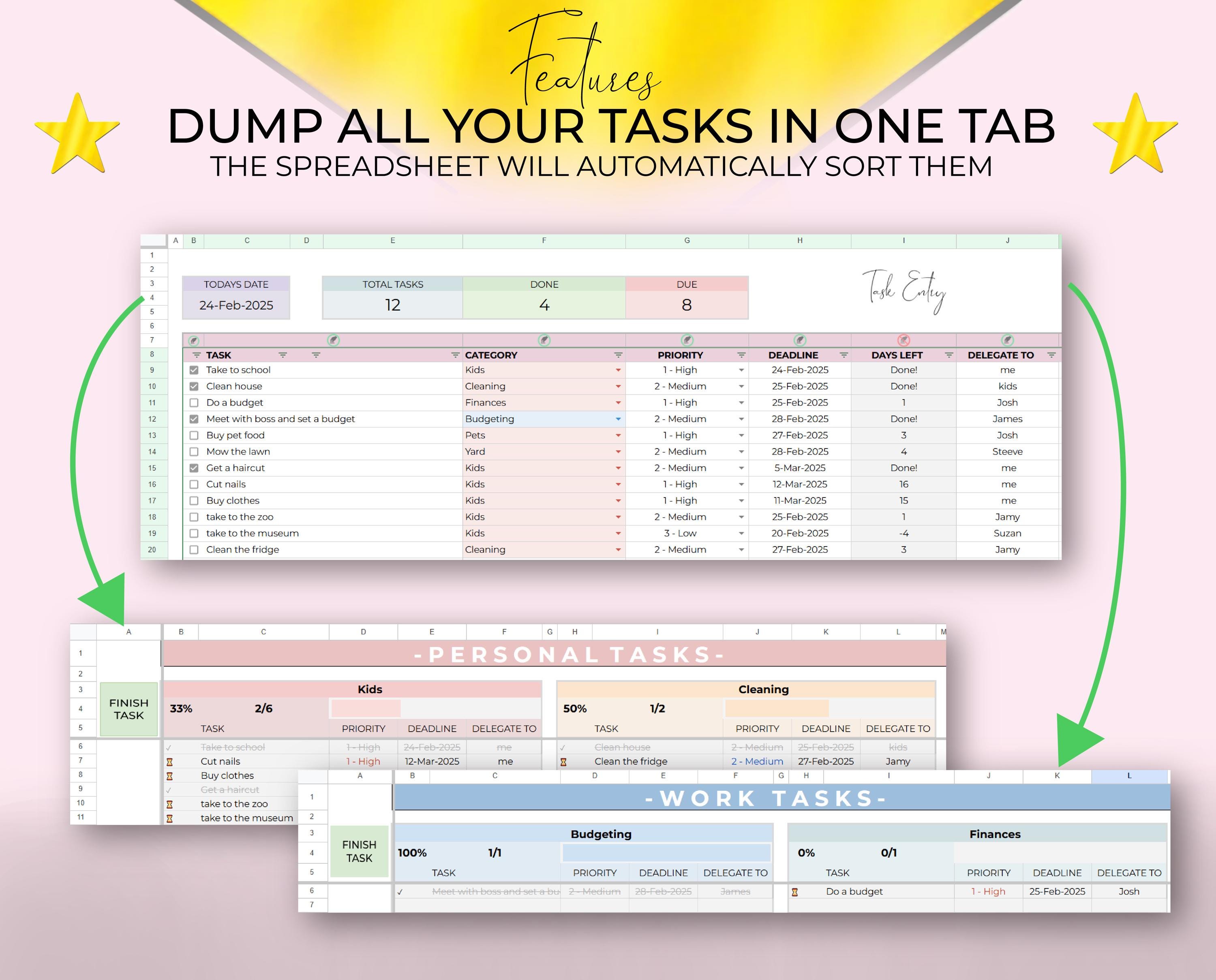 ADHD Task Tracker Spreadsheet for Google Sheets, Project Management ...