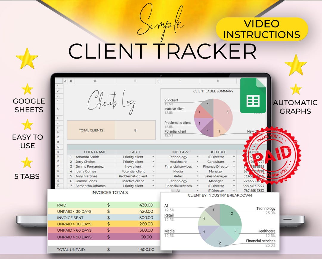 Client Tracker Google Sheets – Business CRM, Bookkeeping, Inventory and ...
