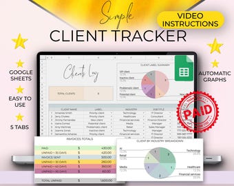 Client Tracker Google Sheets – Business CRM, Bookkeeping, Inventory and Invoice Management, Customer and Project Tracker