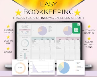 BOOKKEEPING Spreadsheet Small Business, Google Sheets, Business Expense Tracker, Accounting Template, Income Expense Tracker, Tax Tracker
