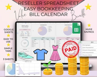 VALUE BUNDLE Bookkeeping Spreadsheet Small Business, Reseller Spreadsheet, Bill Calendar, Google Sheets, Business Tracker, Tax Tracker