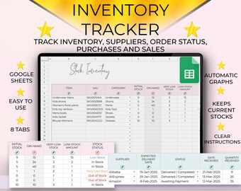 Inventory and Sales Tracker Spreadsheet, Google Sheets Reseller Template, Small Business Bookkeeping and Purchases Tracker