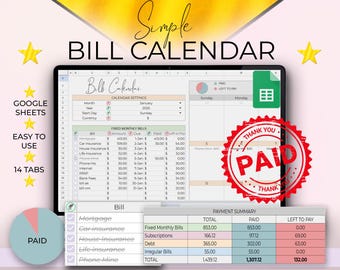 Bill Calendar Google Sheets Monthly And Weekly Calendar - Digital Dynamic Subscription Budget Template Spreadsheet
