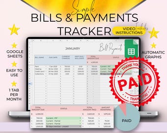 Bill Payments Tracker – Google Sheets Template | Monthly, Weekly, Bi-Weekly Bill Organizer & Budget Overview