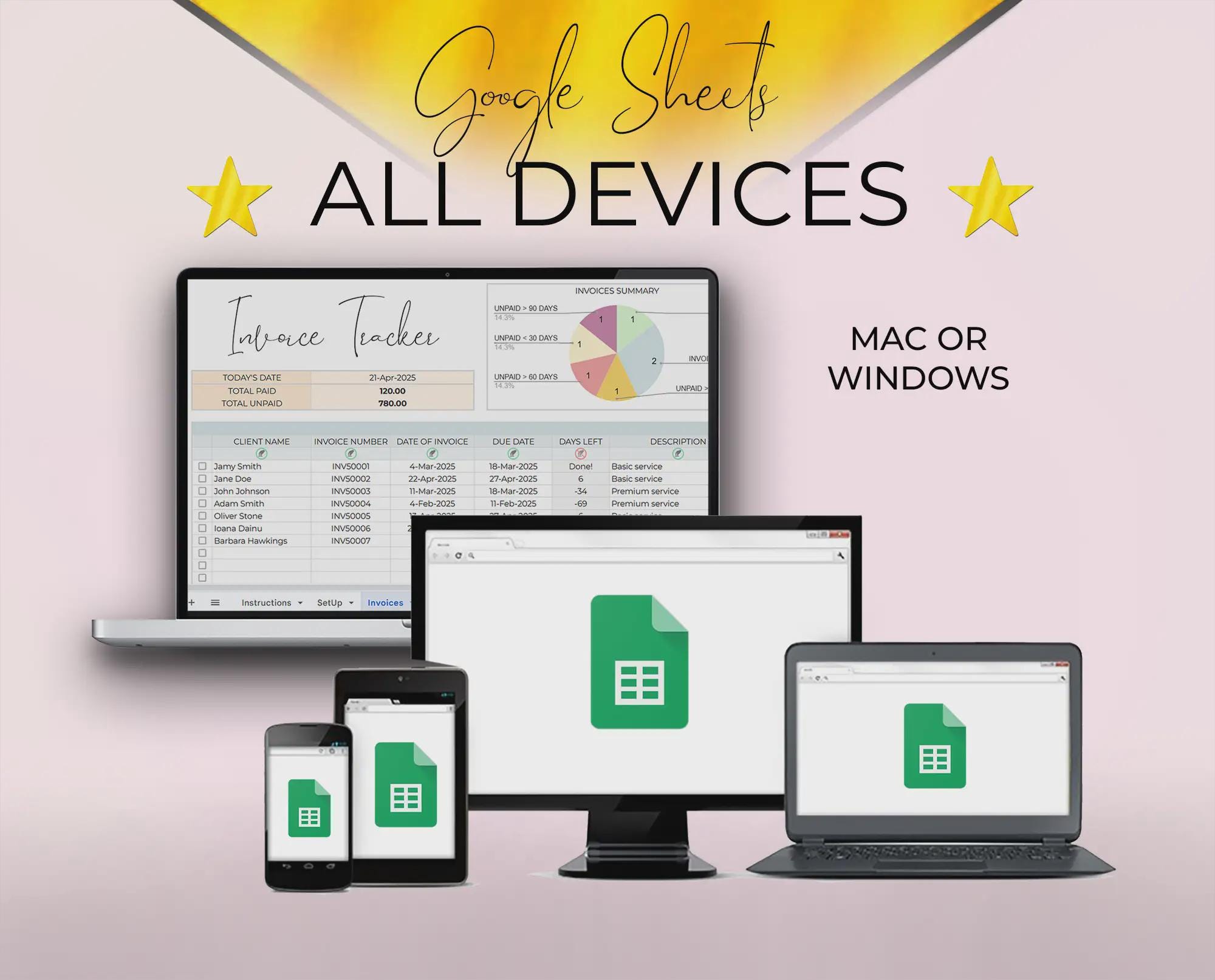 INVOICE TRACKER Spreadsheet for Google Sheets, Small Business Template ...