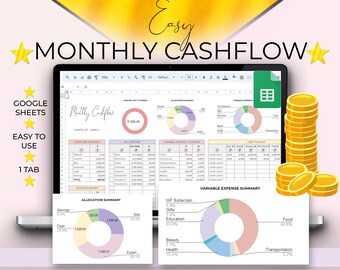 Monthly Cashflow Google Sheets template, Monthly Cashflow Spreadsheet, Paycheck Budget Tracker, Budgeting for beginners beginner spreadsheet