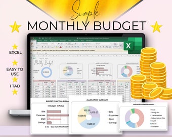 Monthly Budget EXCEL, Monthly Budget Spreadsheet, excel spreadsheet, Budgeting for beginners, SIMPLE budget template, excel budget tracker