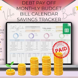 VALUE BUNDLE Google Sheets - Calendário de contas, rastreador de pagamento de dívidas, rastreador de economia, calendário de contas mensais, orçamento mensal, planilha de orçamento