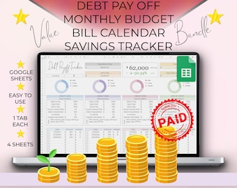 VALUE BUNDLE Google Sheets- BILL Calendar, Debt Payoff Tracker, Savings Tracker, Monthly Bill Calendar, Monthly Budget, budget spreadsheet