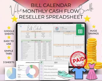 VALUE BUNDLE, Bill Calendar, Monthly Cashflow, Reseller Spreadsheet, Google Sheets, Business Tracker, Tax Tracker, Small Business Accounts