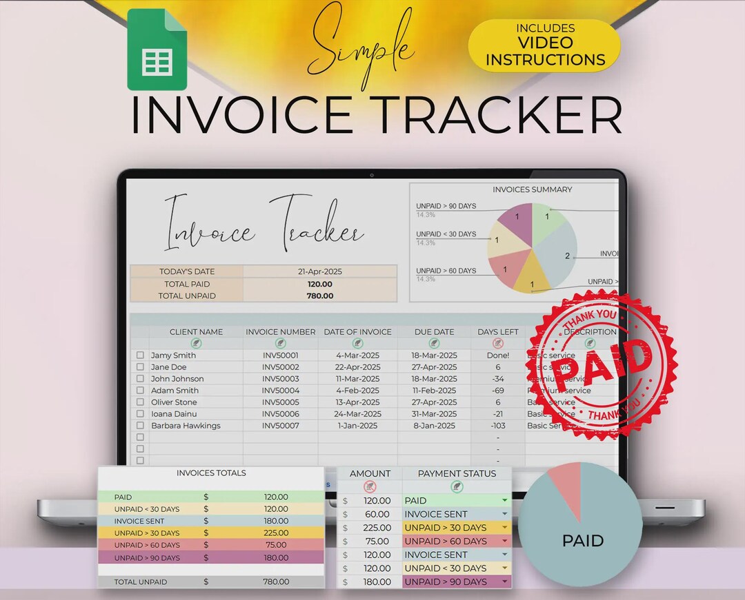 INVOICE TRACKER Spreadsheet for Google Sheets, Small Business Template ...