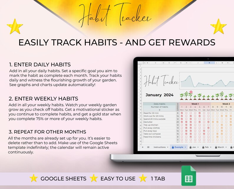 HABIT Tracker Spreadsheet for Google Sheets, Goal Planner, Project ...