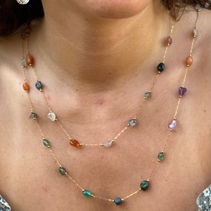 Double choker Natural tourmaline, necklace with stones, coloured, mineral therapeutic powers, nickel free, delicate