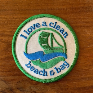 Vintage 1980s Girl Scout Patch “I Love A Clean Beach & Bay”