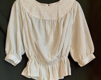 Vintage 70s Silver Metallic Blouse - Judy Bond Style Glitter Party Top