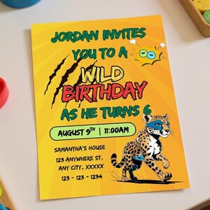 ワイルド・クラッツ風誕生日招待状 | 編集可能なデジタルダウンロード | 子供向け動物アドベンチャーパーティー招待状
