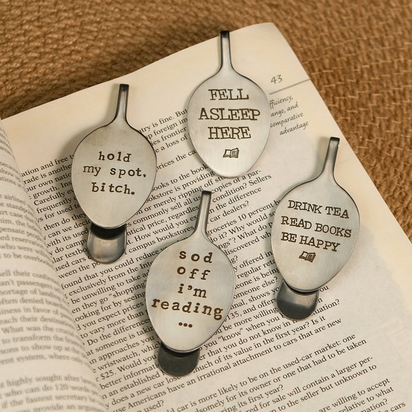 Fell Asleep Here Spoon Bookmark Gift for Bookworm Friends Book Club Gift Engraved Bookmarks Be Happy Sod Off Drink Tea Back to School Gift
