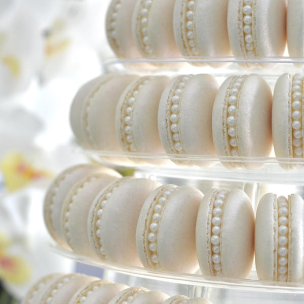 White Pearl Macarons - Macaroons Cookies Treats Delicious Flavor - Bridal Wedding Baby Shower Event Shimmery Shiny - Carousel Macarons