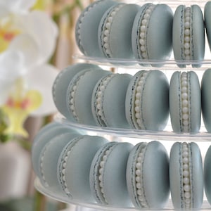 Dusty Blue Pearl Macarons - Macaroons Cookies Treats Delicious Flavor - Bridal Wedding Baby Shower Event Shimmery Shiny - Carousel Macarons