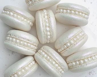 Pearl White Macarons - Macaroons Cookies Treats Delicious Flavor - Bridal Wedding Event Shimmery Shiny - Carousel Macarons