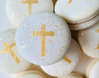 Communion Cross Macarons - Macaroons Cookies Treats - First Holy Communion Vanilla Bean - Carousel Macarons