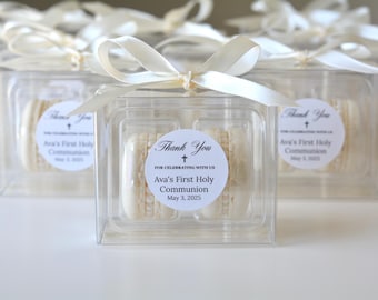 Set of Dozen White Pearl Macaron Favor Boxes - Macaroons Cookies Delicious Bridal Wedding Baby Shower - Carousel Macarons