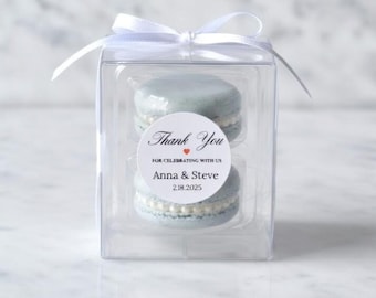Set of Dozen Dusty Blue Pearl Macaron Favor Boxes - Macaroons Cookies Delicious Bridal Wedding Baby Shower - Carousel Macarons