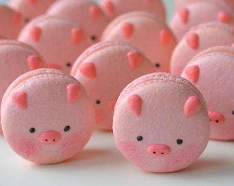 Piggy Macarons - Pig Farm Animals Cookies Birthday Party Cute Dessert Gluten Free Cookies Macaroons Baby Showers Pink - Carousel Macarons
