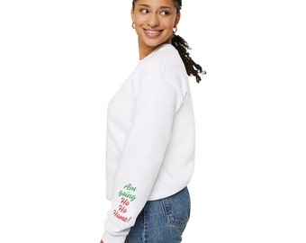 Sudadera de Navidad, regalo de Navidad, sudadera navideña divertida para mujeres, sudadera de invierno unisex con escritura en la manga, regalo para mamá, nueva mamá