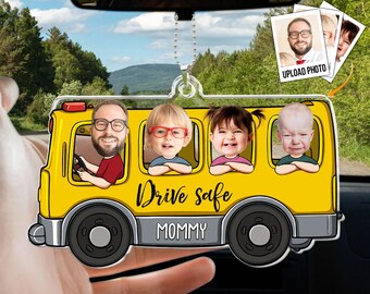 Personalized Acrylic Drive Safe Mommy Car Hanging, Custom Name Kid Photo Driving Car Ornament, Kid Photo Drive Safe Daddy Acrylic Car Hanger