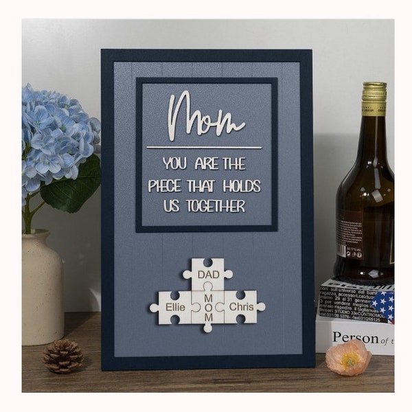 Personalized Wood Puzzle Name Sign You are the Piece that Holds us Together Gift for Mom Grandma, Custom Name Piece Puzzle Sign Frame