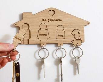 Aangepaste familienaam sleutelhanger houten muur hangende decor, houten sleutelhanger houder Inwijdingsfeest geschenken, gepersonaliseerde familie sleutelhanger houder