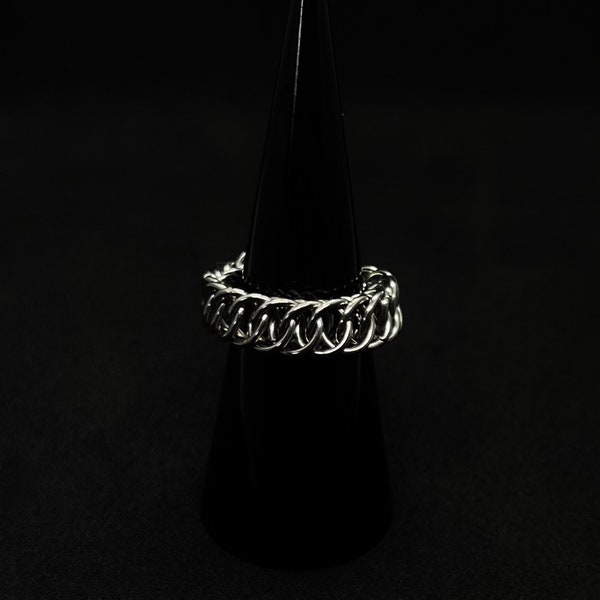 BAGUE "HADES", bague en acier inoxydable, bague en côte de maille, bague gothique