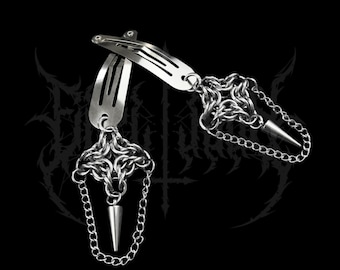 "Hexfang" barrettes, alternative hair accessories, chainmail and stainless steel barrettes