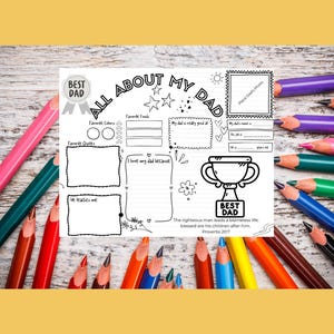 Father's Day Gift,All About My Dad Coloring Page Printable for Kids Fathers Day Gift, Christian Keepsake Worksheet, Simple Gift for Fathers