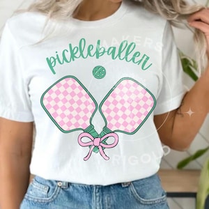 Pickleballer PNG. Retro checkered pickleball. Cute Png. DIY pickleball. Preppy pickleball design. Coquette pickleball.