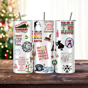 Funny Christmas Movie Tumbler Wraps – Digital Download – Sublimation Designs for 20 oz Skinny Tumblers. Classic Christmas movies png wrap