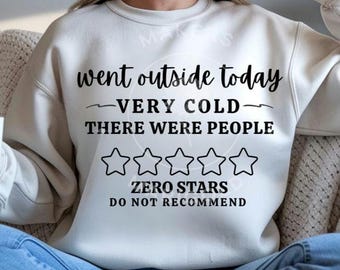 Went Outside Today Very Cold There Were People PNG | Zero Stars Do Not Recommend Funny Winter Quote | Sarcastic Introvert Shirt Design