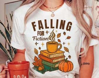 Falling for Fiction PNG: herfstboekstapelsublimatieontwerp (digitale download)
