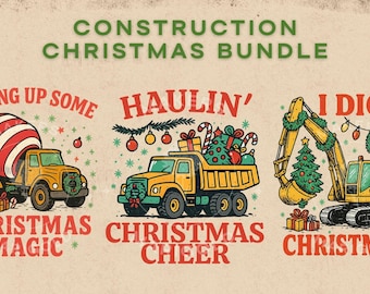 Construction Christmas PNG Bundle | Cement Mixer, Dump Truck, Excavator | Kids Christmas Shirt Designs | Sublimation Clipart