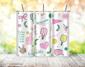 Preppy Pickleball Tumbler Verpackung PNG | 20 Unzen dünnes Sublimationsdesign (Digitaler Download)