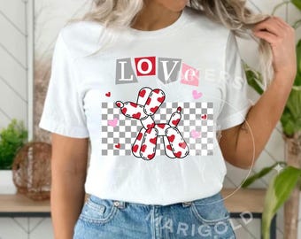 LOVE Balloon Dog PNG | Valentine Balloon Animal Dog | Checkered Valentine PNG | Sublimation Shirt & Mug Design | Instant Download