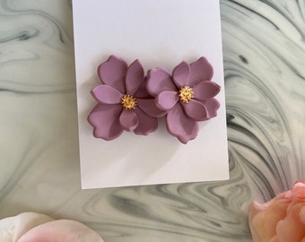 Handmade clay floral/flower statement stud earrings/gift for her
