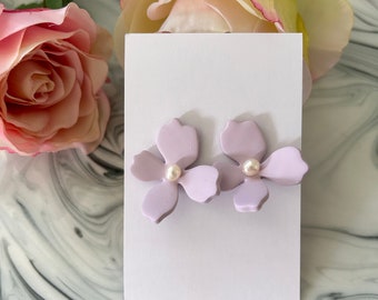 Handmade clay floral/flower statement stud earrings/gift for her