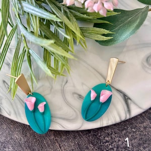 Handmade clay floral/flower statement earrings